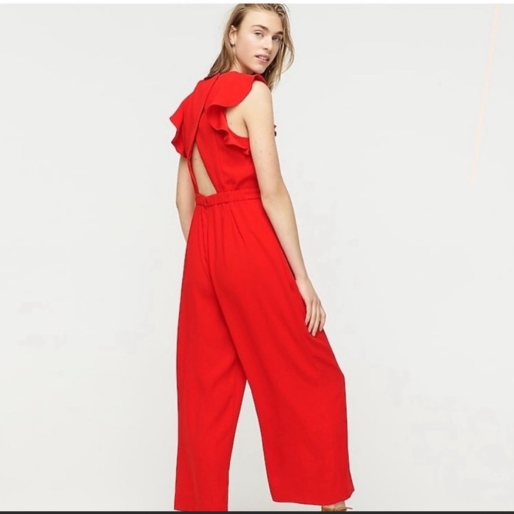 J. Crew Open Back Flutter Sleeve Jumpsuit in 365 Crepe